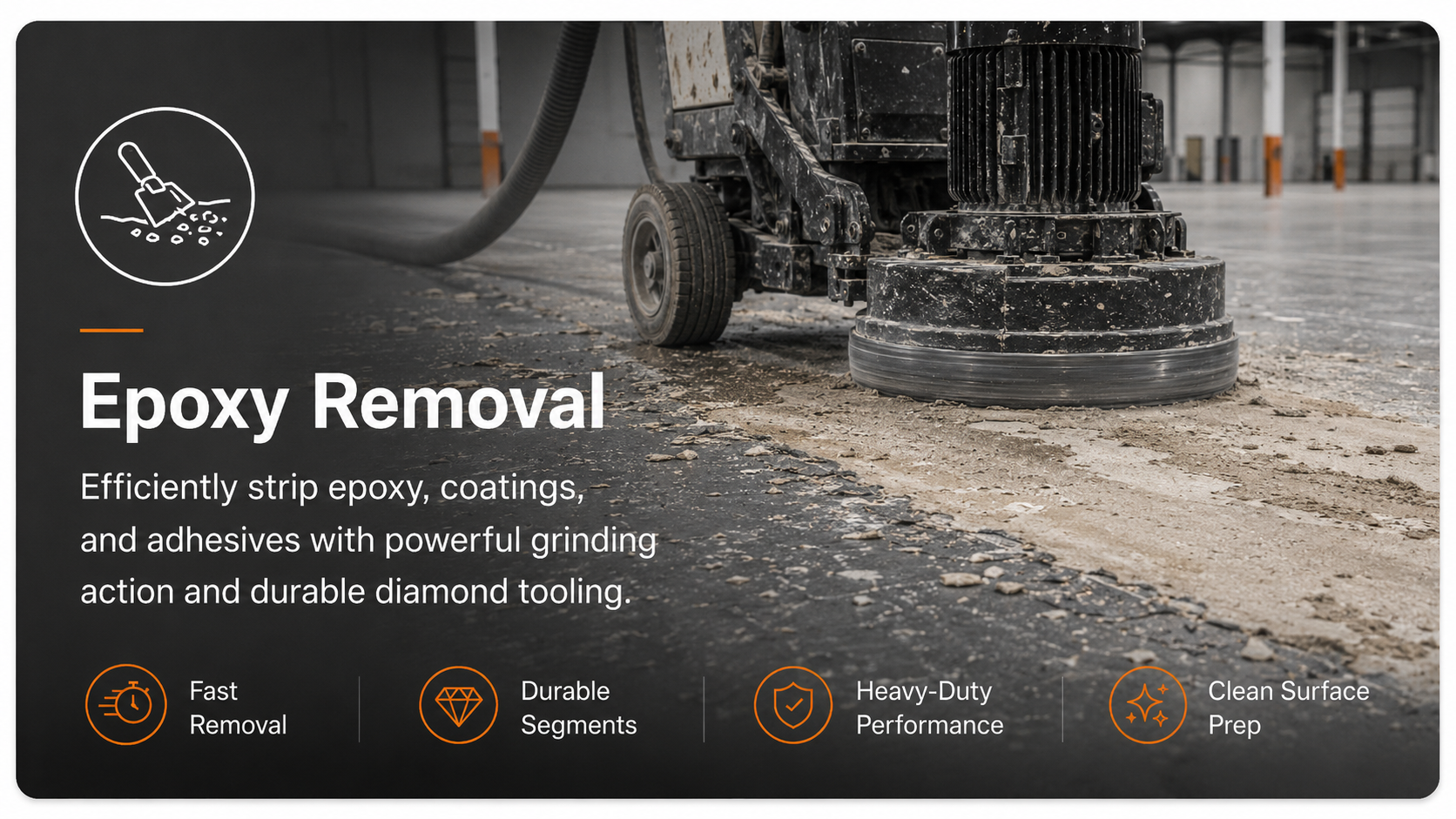 Epoxy coating removal with floor grinder