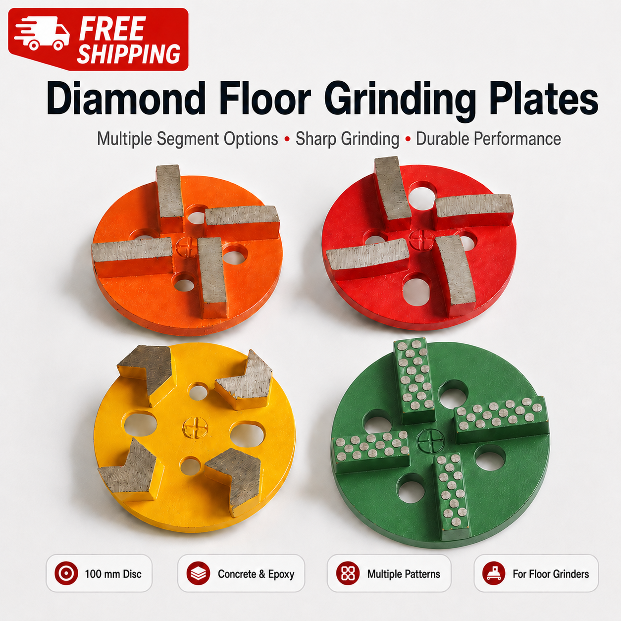 100mm 4-Segment Diamond Grinding Plate for Concrete product view 1