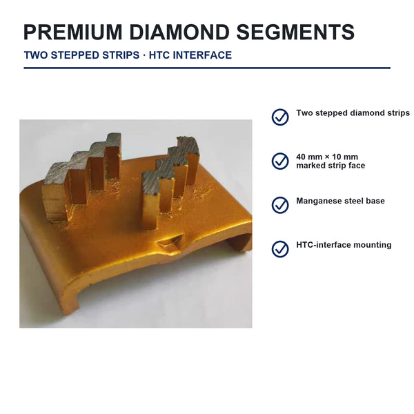HTC Double Zigzag Segment Diamond Grinding Shoe segment and mounting detail