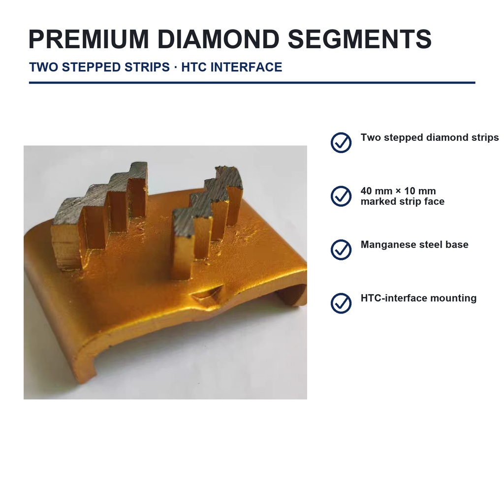 HTC Double Zigzag Segment Diamond Grinding Shoe segment and mounting detail