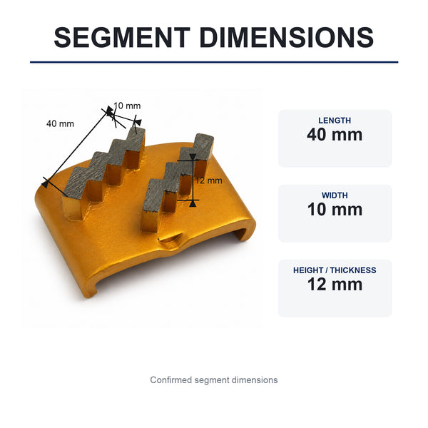 HTC Double Zigzag Segment Diamond Grinding Shoe segment dimensions